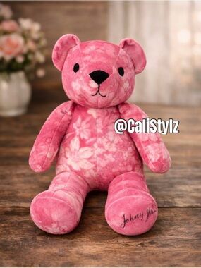 🌸 NWT! Johnny Was Pink Floral Velvet Teddy Bear Plush